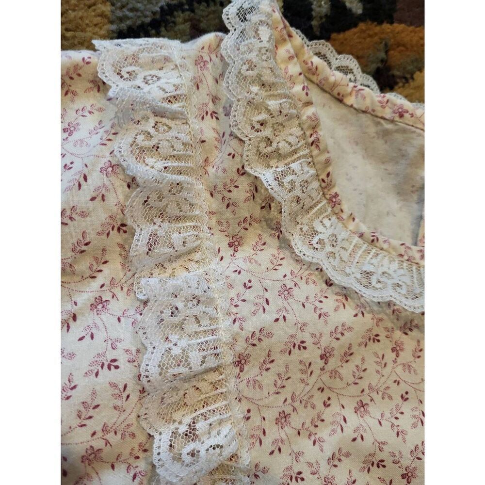 Vintage Prairie Dress Women's Small Pink Floral Print Lace Trim Long Cottage - Picture 5 of 12